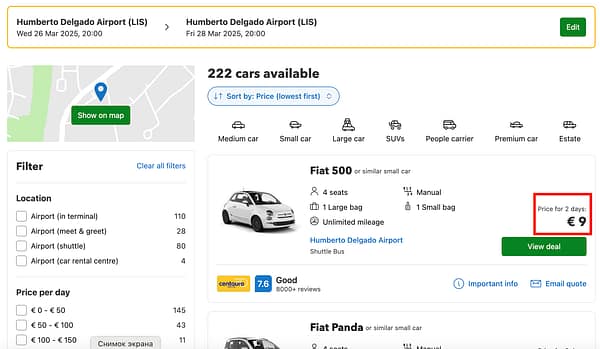 Аренда авто в Португалии