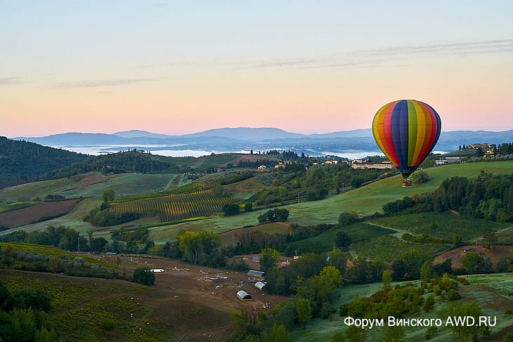 На воздушном шаре над долиной Кьянти в Тоскане