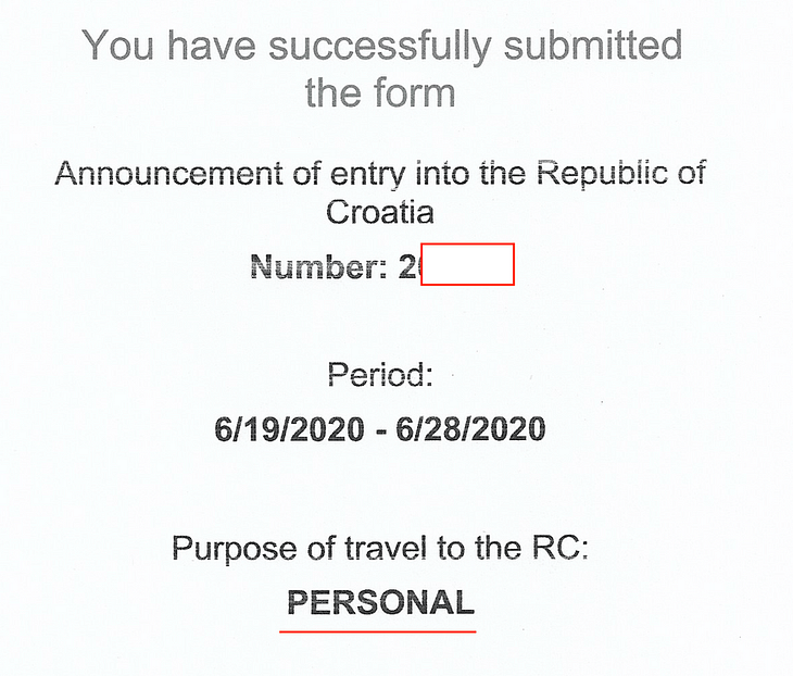 Уведомление перед въездом в Хорватию