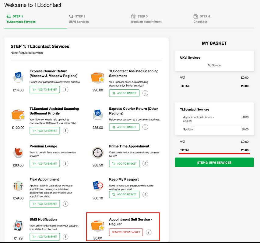 Платные услуги в визовом центре Великобритании