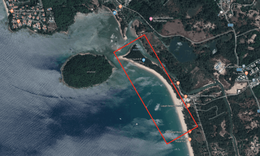 Пляж Лаян бич на карте